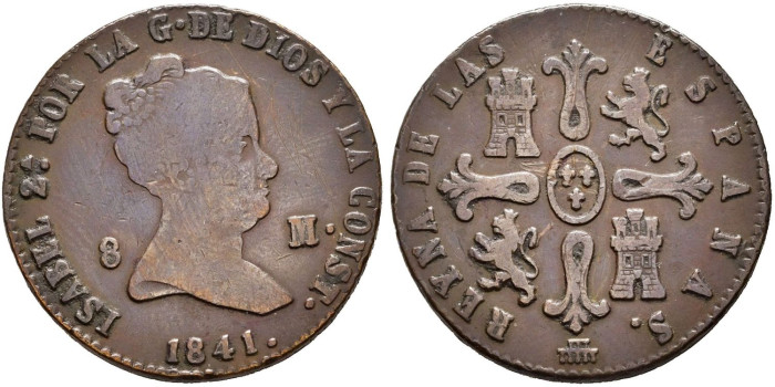 Cy15820.-ISABEL II -  8 Maravedis 1841 Segovia - MBC