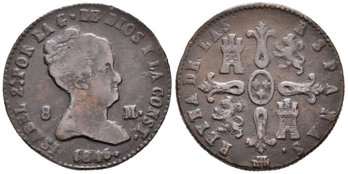 Cy15829.-ISABEL II -  8 Maravedis 1845 Segovia - BC