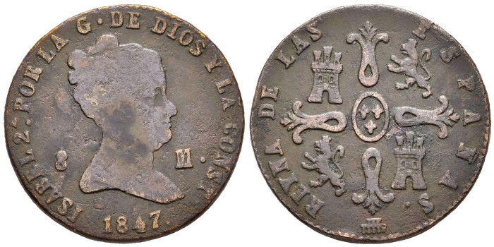 Cy15833.-ISABEL II -  8 Maravedis 1847 Segovia - BC