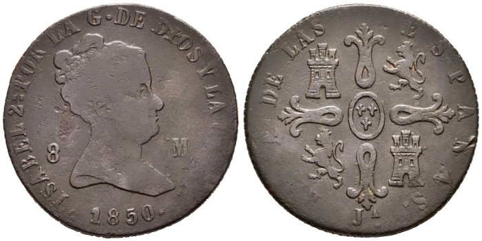 Cy15838.-ISABEL II -  8 Maravedis 1850 Jubia - BC