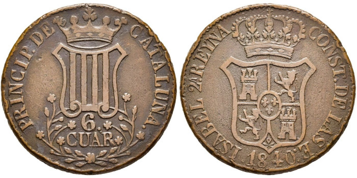 Cy15850.-ISABEL II -  6 Cuartos 1840 Cataluña - MBC-
