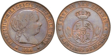 Cy15872.-ISABEL II - 5 Centimos de escudo 1866 Barcelona - EBC