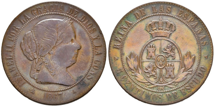 Cy15880.-ISABEL II - 5 Centimos de escudo 1867 Segovia OM - MBC-