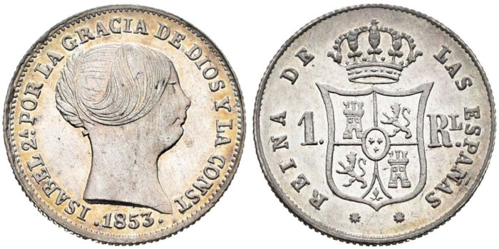 Cy15916.-ISABEL II - 1 Real 1853 Barcelona - SC