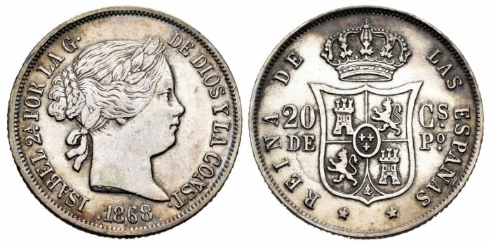 Cy16176-2.-ISABEL II - 4 Real 1868 Manila - MBC+