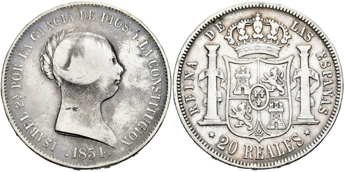 Cy16294.-ISABEL II -20 Reales 1854 Madrid - BC