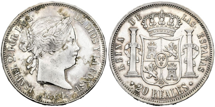Cy16328.-ISABEL II -20 Reales 1864 Madrid - MBC