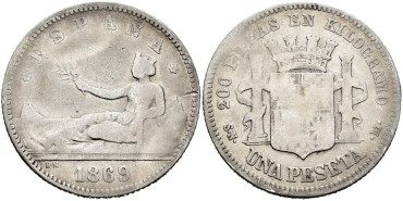 Cy16509B.-G.P Y I REPUBLICA - 1 Peseta 1869(---) SNM - RC