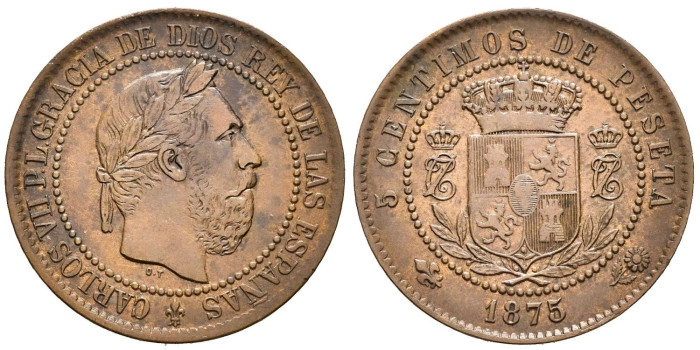Cy16539G.- CARLOS VII 5 Centimos 1875 Oñate EBC-