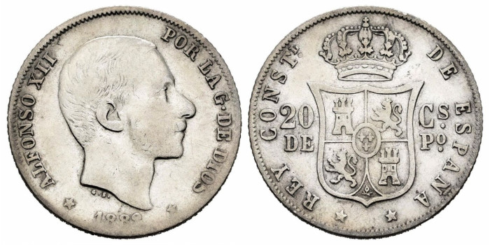 Cy16626C.- ALFONSO XII 20 Ctm. de Peso 1882 Manila - BC