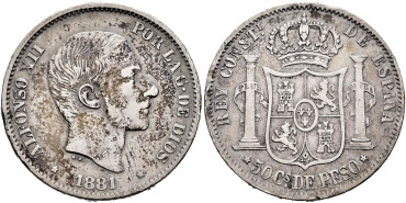 Cy16631D.- ALFONSO XII 50 Ctm. de Peso 1881 Manila - MBC