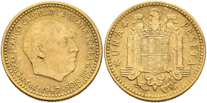 Cy16852F.-ESTADO ESPAÑOL 1 Peseta 1947/50 MBC+