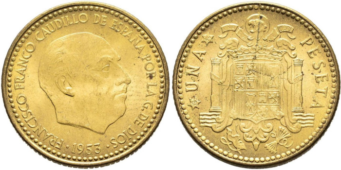 Cy16858K.-ESTADO ESPAÑOL 1 Peseta 1953/54 SC