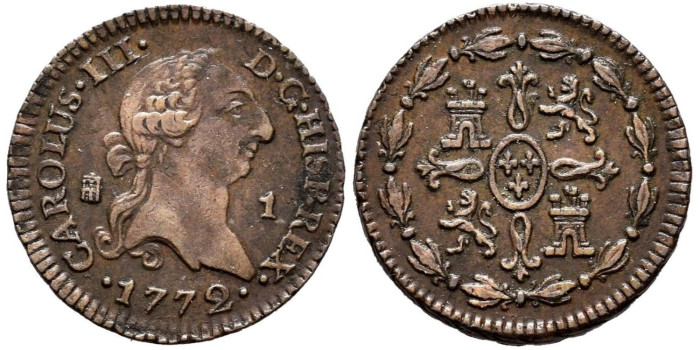 Cy10188.-CARLOS III - 1 Maravedi 1772 Segovia - EBC-