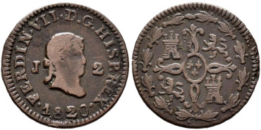 Cy13928.-FERNANDO VII -2 Maravedis 1820 Jubia - MBC+