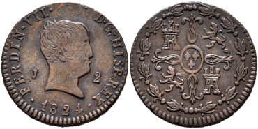Cy13931.-FERNANDO VII -2 Maravedis 1824 Jubia - EBC