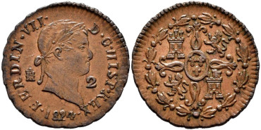 Cy13932.-FERNANDO VII -2 Maravedis 1824 Segovia - SC