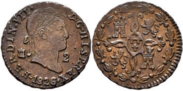 Cy13936.-FERNANDO VII -2 Maravedis 1826 Segovia - EBC-