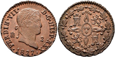 Cy13938.-FERNANDO VII -2 Maravedis 1827 Segovia - SC