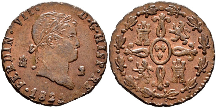 Cy13940.-FERNANDO VII -2 Maravedis 1829 Segovia - SC
