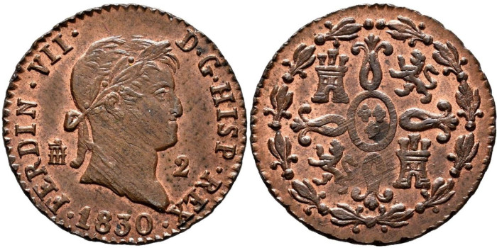 Cy13941.-FERNANDO VII -2 Maravedis 1830 Segovia - SC
