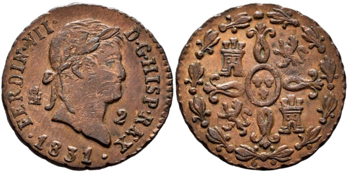 Cy13943.-FERNANDO VII -2 Maravedis 1831 Segovia - EBC