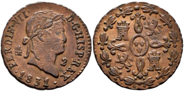 Cy13943.-FERNANDO VII -2 Maravedis 1831 Segovia - EBC