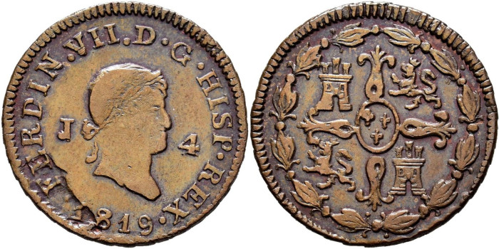 Cy14013.-FERNANDO VII -4 Maravedis 1819 Jubia - MBC+