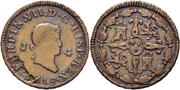 Cy14013.-FERNANDO VII -4 Maravedis 1819 Jubia - MBC+