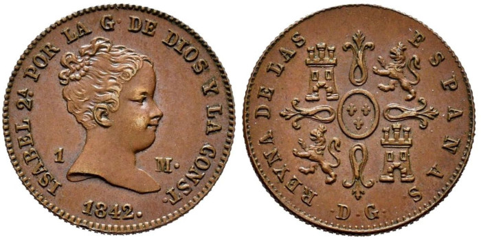 Cy15626.-ISABEL II -1 Maravedi 1842 Segovia D.G. - FDC