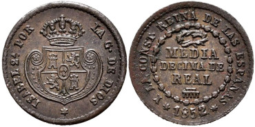 Cy15630.-ISABEL II -1/2 Decima de real 1852 Segovia - EBC-