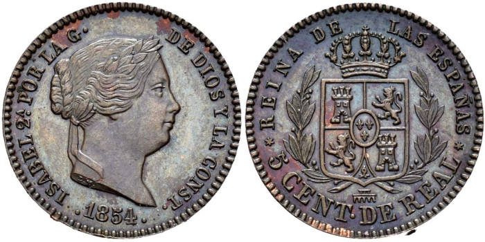 Cy15632.-ISABEL II - 5 Centimo de real 1854 Segovia - FDC