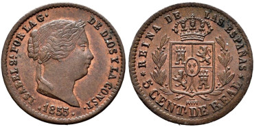 Cy15633.- ISABEL II - 5 Centimo de real 1855 Segovia - SC