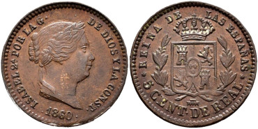 Cy15638.-ISABEL II - 5 Centimo de real 1860 Segovia - SC