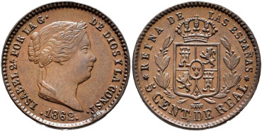 Cy15640.-ISABEL II - 5 Centimo de real 1862 Segovia - SC