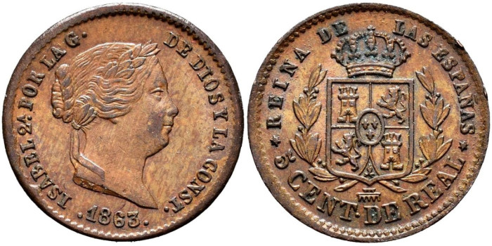 Cy15641.-ISABEL II - 5 Centimo de real 1863 Segovia - SC