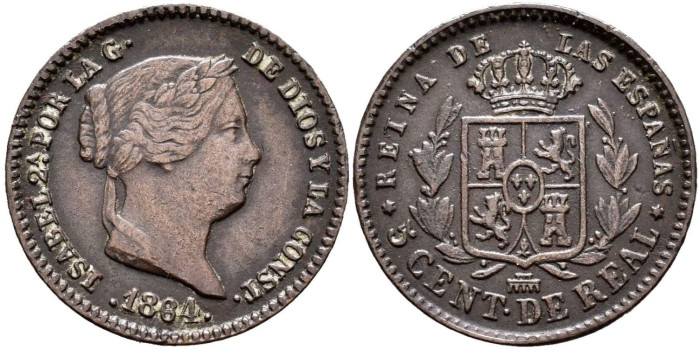 Cy15642.-ISABEL II - 5 Centimo de real 1864 Segovia - EBC