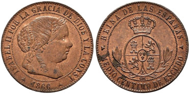 Cy15647.- ISABEL II - 1/2 Centimo de escudo 1866 Segovia OM - SC