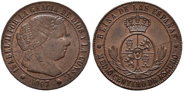 Cy15652.- ISABEL II - 1/2 Centimo de escudo 1867 Sevilla OM - SC
