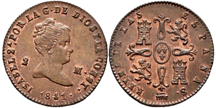Cy15667.-ISABEL II - 2 Maravedis  1841 Segovia - SC