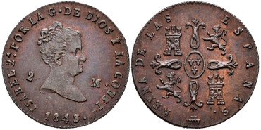 Cy15670.-ISABEL II - 2 Maravedis  1843 Segovia - MBC+