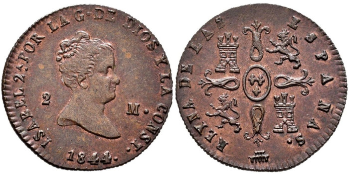 Cy15672.-ISABEL II - 2 Maravedis  1844 Segovia - SC