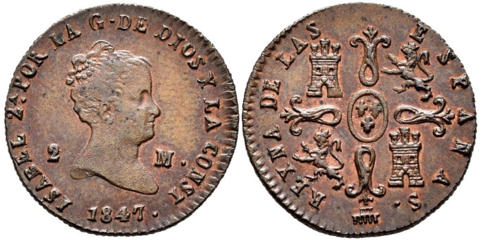 Cy15676.-ISABEL II - 2 Maravedis  1847 Segovia - EBC