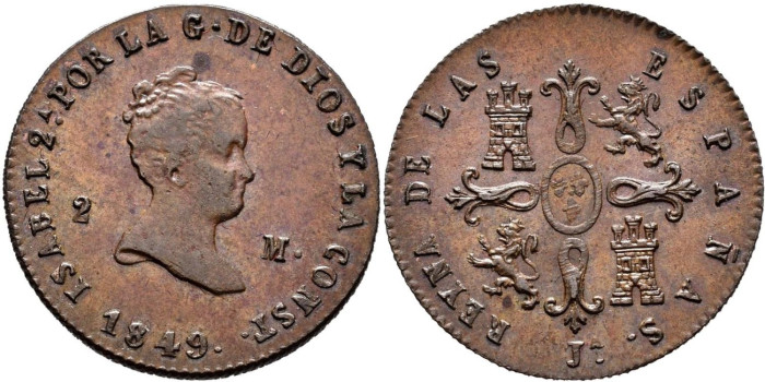 Cy15681.-ISABEL II - 2 Maravedis  1849 Jubia - EBC