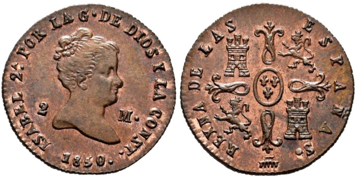 Cy15684.-ISABEL II - 2 Maravedis  1850 Segovia - SC