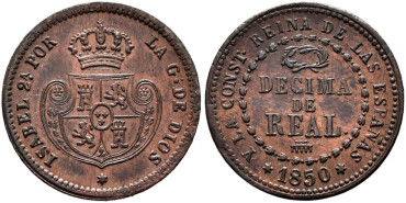 Cy15687.-ISABEL II -1 Decima de real 1850 Segovia - EBC