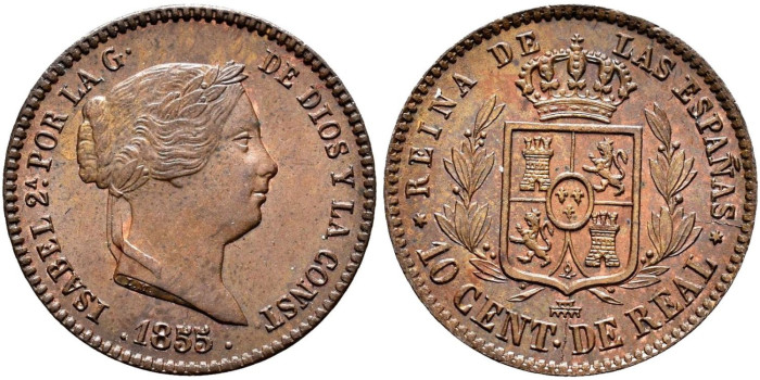 Cy15693.-ISABEL II -1 Decima de real 1855 Segovia - SC