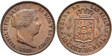 Cy15693.-ISABEL II -1 Decima de real 1855 Segovia - SC