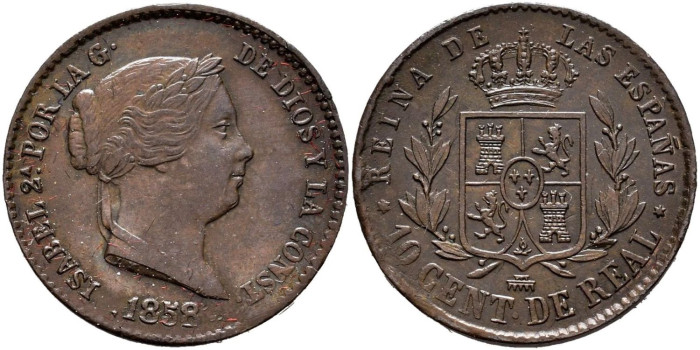 Cy15696.-ISABEL II - 10 Centimo de real 1858 Segovia - EBC