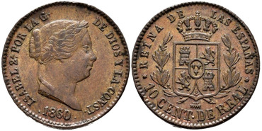 Cy15698.-ISABEL II - 10 Centimo de real 1860 Segovia - SC